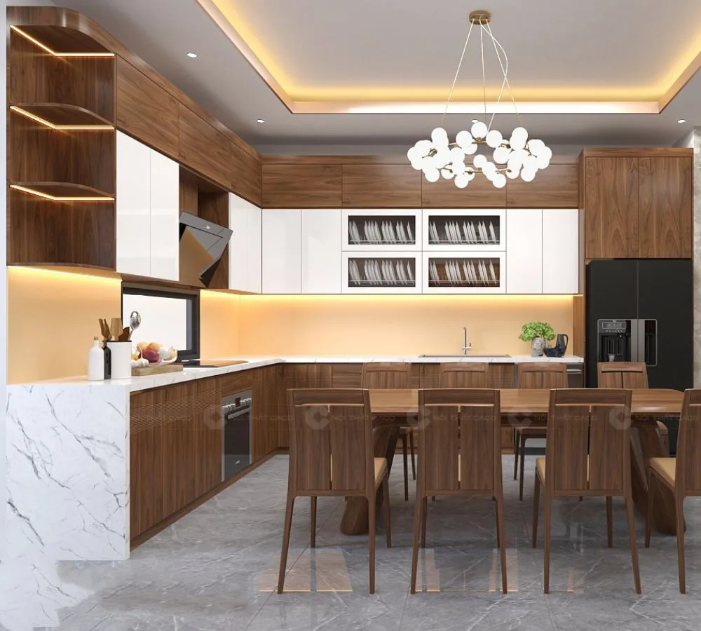 Tủ Bếp Acrylic Chữ L Cao Cấp Hiện Đại