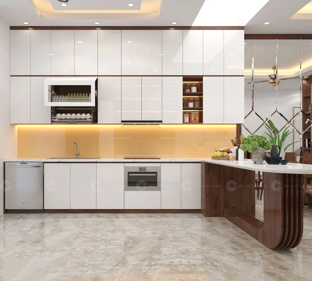 Bàn Đảo Bếp Kết Hợp Quầy Bar Gỗ MDF